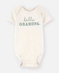 Baby "Hello Grandpa" Announcement Cotton Short-Sleeve Graphic Bodysuit - Ivory