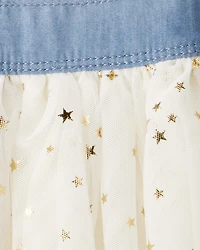 Baby Girl Chambray Tulle Skirtall - Blue/Cream