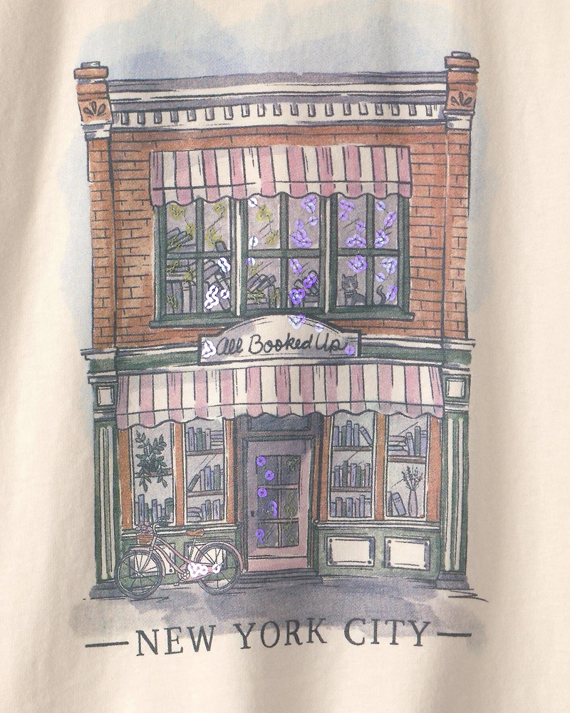 Girls 'New York City' Graphic Tee - Cream