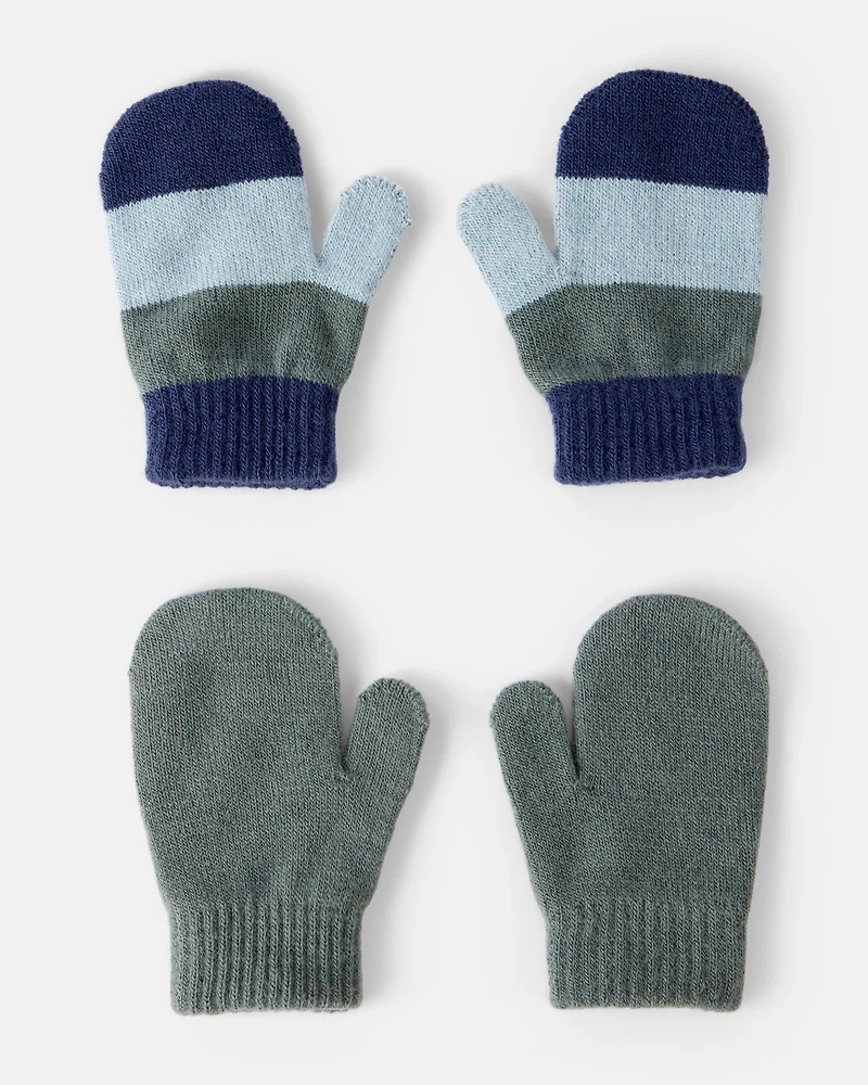 Toddler Boy 2-Pack Striped Winter Mittens - Blue/Green