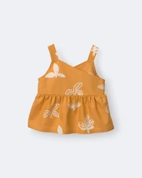 Toddler Girl Peplum Tank Top in Plant Print - Golden Yellow