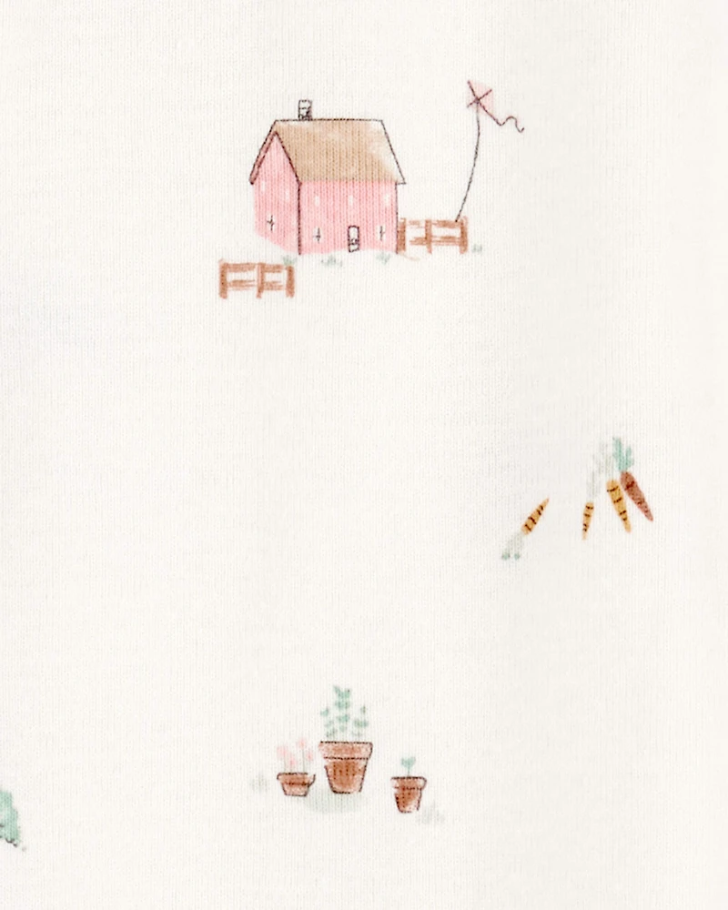 Baby 2-Piece Barn Print 2-Way Zip Sleep & Play & Headwrap Set - Ivory