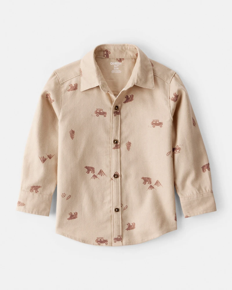 Toddler Boy Outdoor Camping Button-Down Shirt - Tan