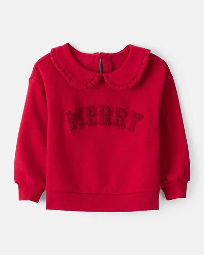 Toddler Girl DayDream Fleece Christmas Merry Long-Sleeve Pullover Sweatshirt - Red