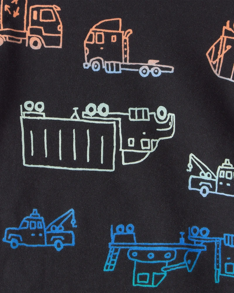 Toddler Boy Truck 100% Cotton Loose Fit 4-Piece Pajamas - Green