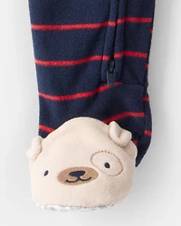 Toddler Boy Striped Loose Fit 1-Piece Pajamas - Navy