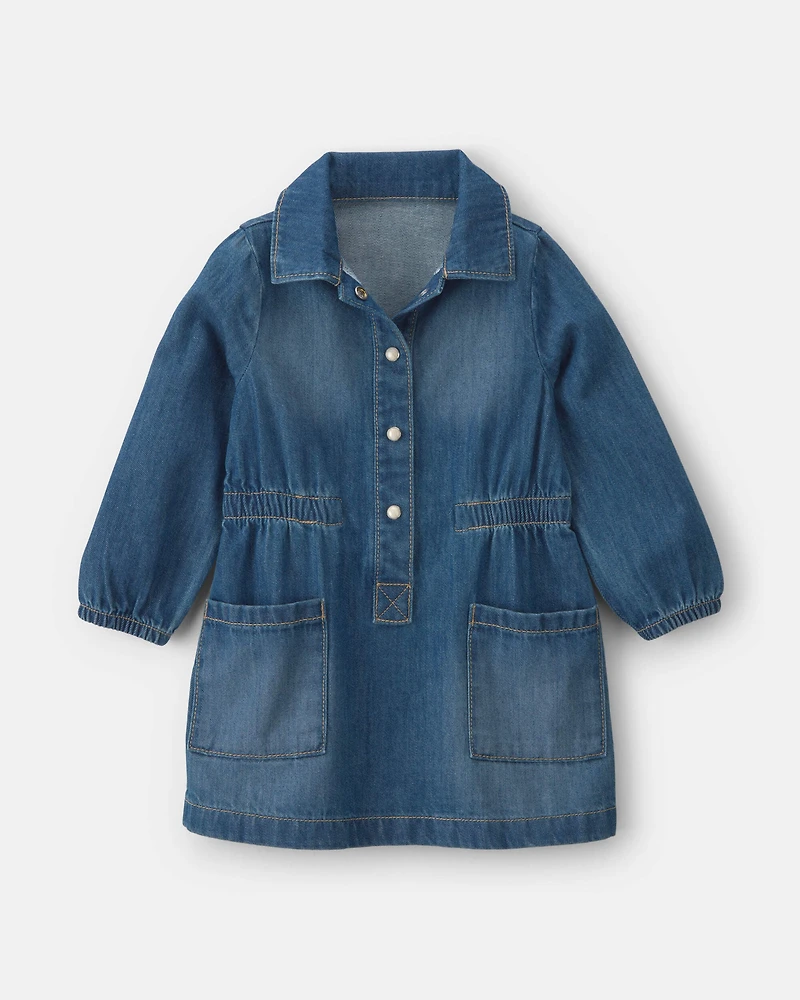 Baby Girl Denim Long-Sleeve Dress - Medium Wash