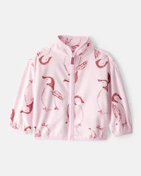 Baby Girl Penguin Microfleece Zip-Up Jacket - Pink