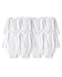 Baby 8-Pack Long Sleeve Cotton Bodysuits - White