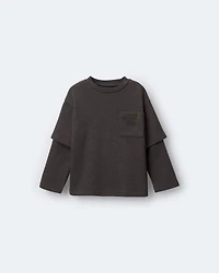 Toddler Boy Long-Sleeve Pocket Tee - Dark Grey