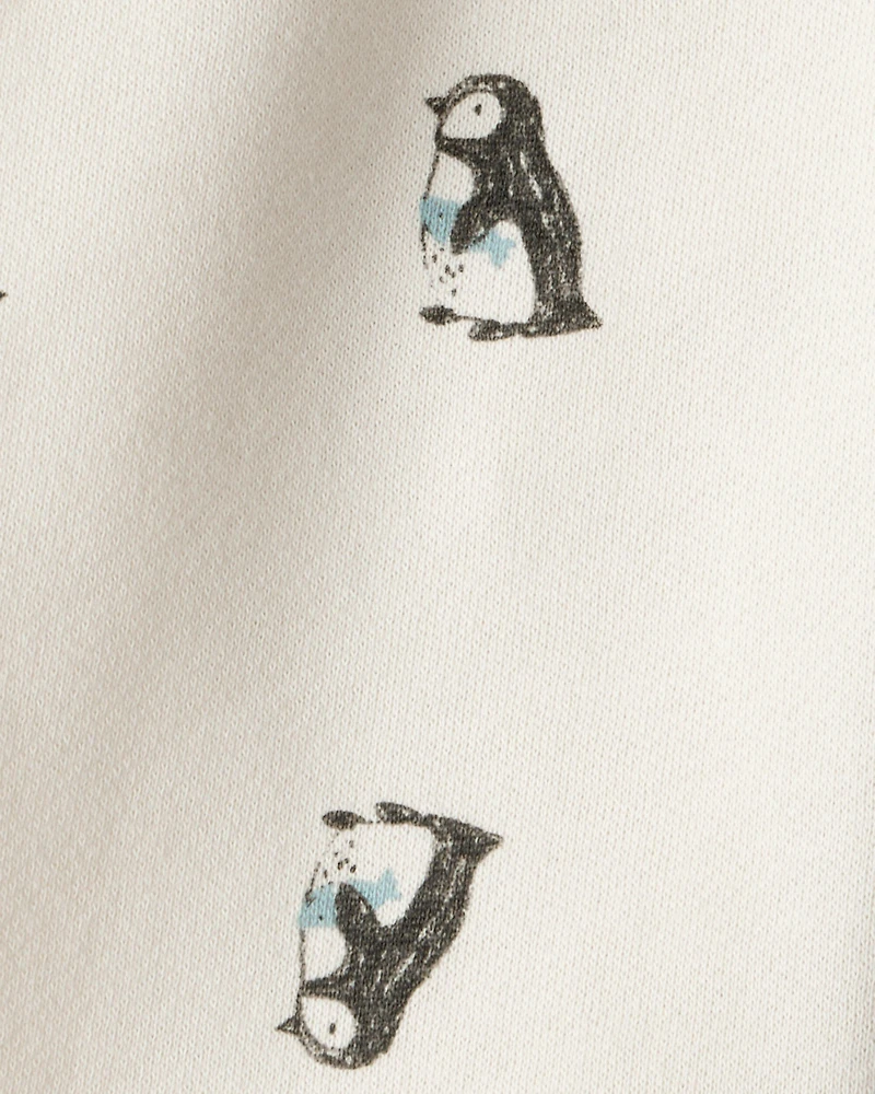 Baby Boy DayDream Fleece Penguin Print Pants - Cream
