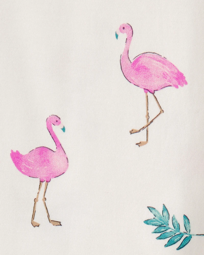 Toddler Girl Flamingo PurelySoft Short-Sleeve Snug Fit 2-Piece Pajama Set - Ivory