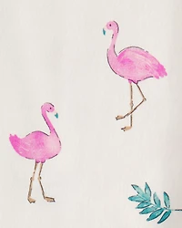 Toddler Girl Flamingo PurelySoft Short-Sleeve Snug Fit 2-Piece Pajama Set - Ivory