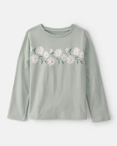 Girls Daisy Floral Long-Sleeve Graphic Tee - Green