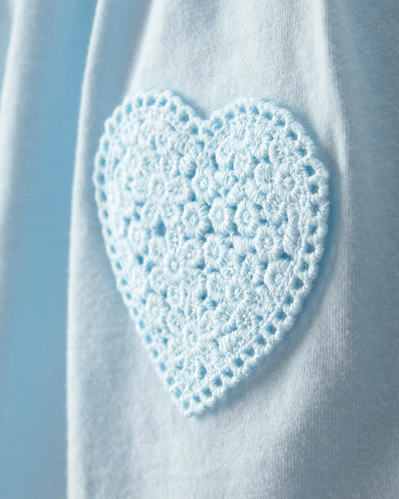 Baby Girl Heart Sleeveless Bodysuit Dress - Blue