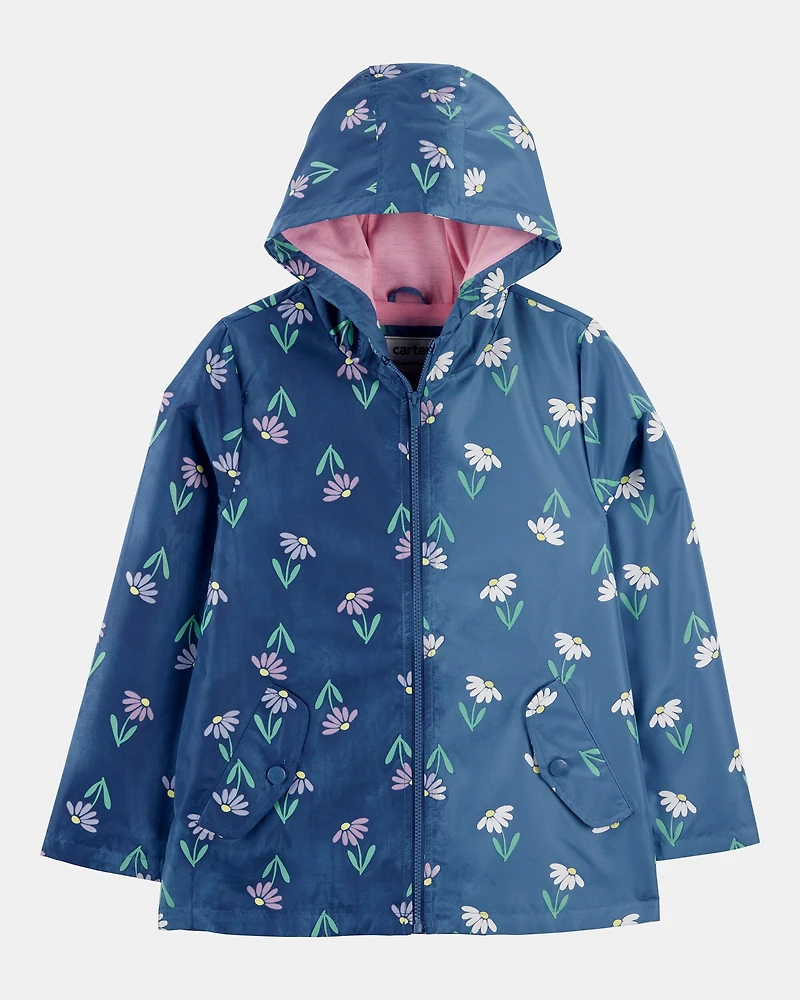 Girls Color Changing Rain Jacket - Navy