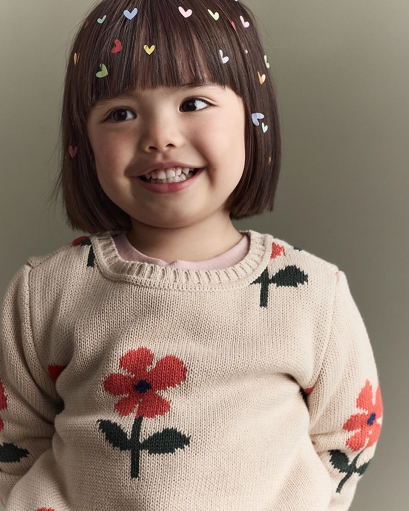 Toddler Girl Floral Pullover Sweater - Khaki
