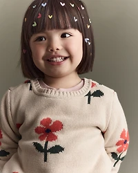 Toddler Girl Floral Pullover Sweater - Khaki