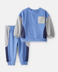 Toddler Boy 2-Piece Colorblock Pullover Sweatshirt & Joggers Set - Blue