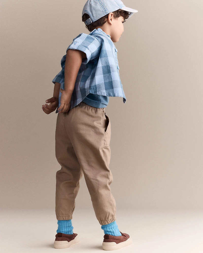 Toddler Boy Button-Down Short-Sleeve Shirt in Plaid - Blue