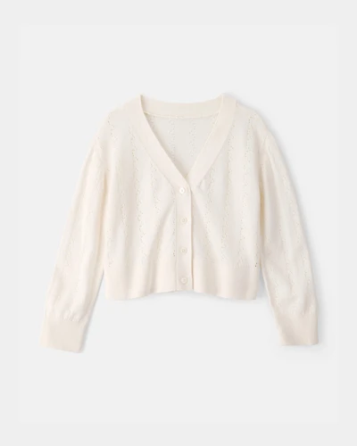 Girls Pointelle Cardigan Sweater - Cream