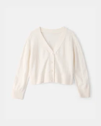 Girls Pointelle Cardigan Sweater - Cream
