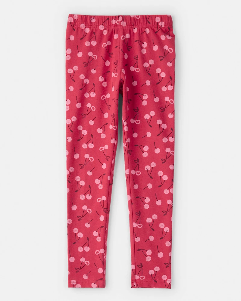 Girls Cherry Pull-On Stretch Leggings - Pink
