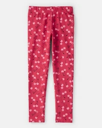 Girls Cherry Pull-On Stretch Leggings - Pink