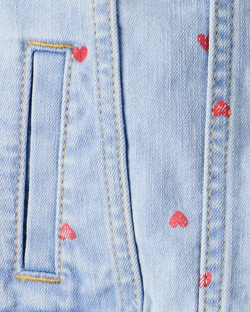 Toddler Girl Heart Denim Jacket - Light Wash