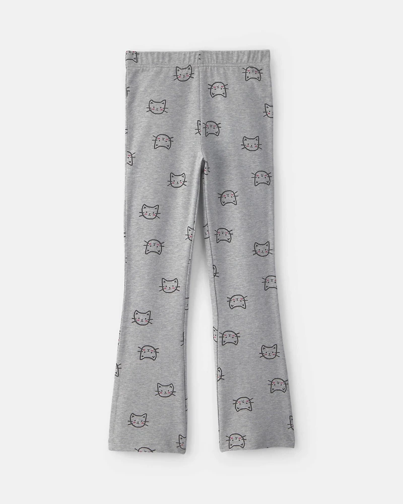 Girls Cat Cotton Pull-On Stretch Leggings - Grey