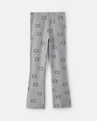 Girls Cat Cotton Pull-On Stretch Leggings - Grey