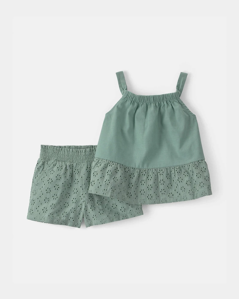 Toddler Girl 2-Piece Eyelet Tank Top & Short Set - Green