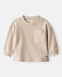 Baby Boy Ribbed Long-Sleeve Pocket Tee - Tan