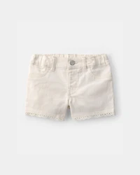 Baby Girl Eyelet Trim Twill Shorts - Cream