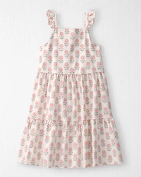 Girls Organic Cotton Tiered Dress in Rosebud Petal Print