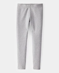 Girls Solid Cotton Ribbed Stretch Leggings - Grey