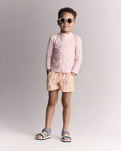 Toddler Boy Off-Center Stripe Swim Trunk - Light Pink/Orange