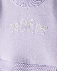 Baby Girl Bow Print Tulle Cotton Dress - Purple