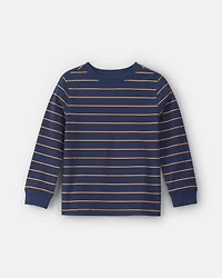 Boys Striped Long-Sleeve T-Shirt - Navy Blue/Red