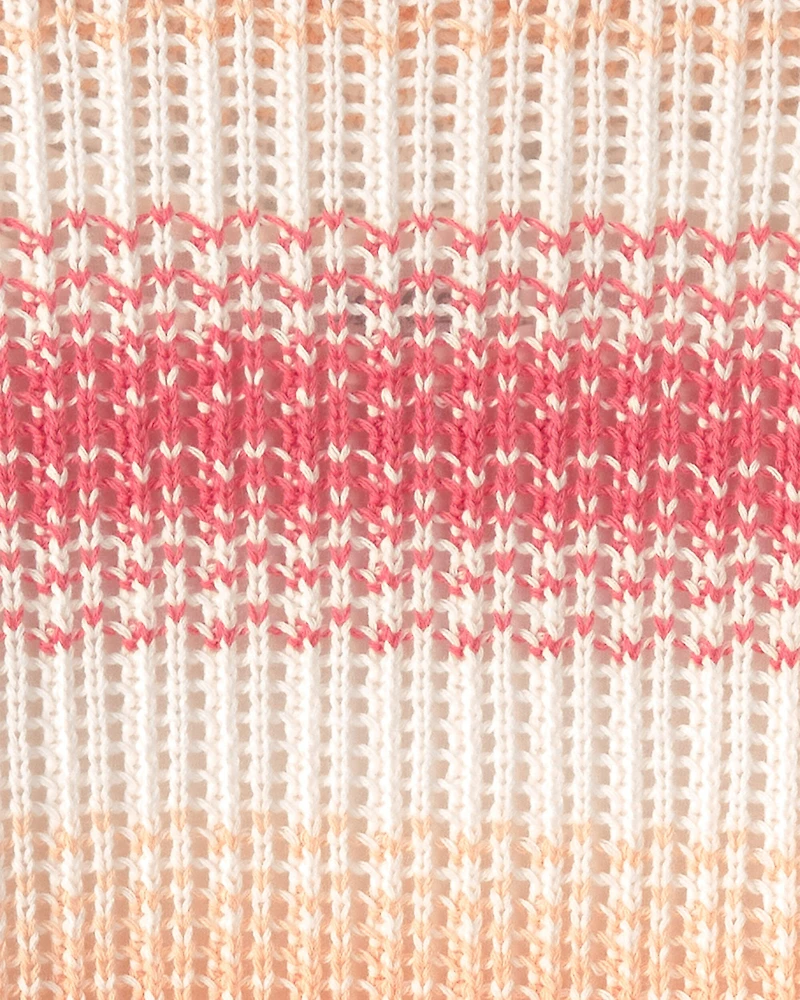 Girls Striped Sweater - Coral