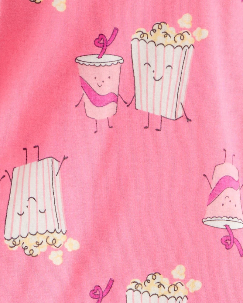 Toddler Girl Movie Print 100% Cotton Long-Sleeve 4-Piece Pajamas - Pink/Black