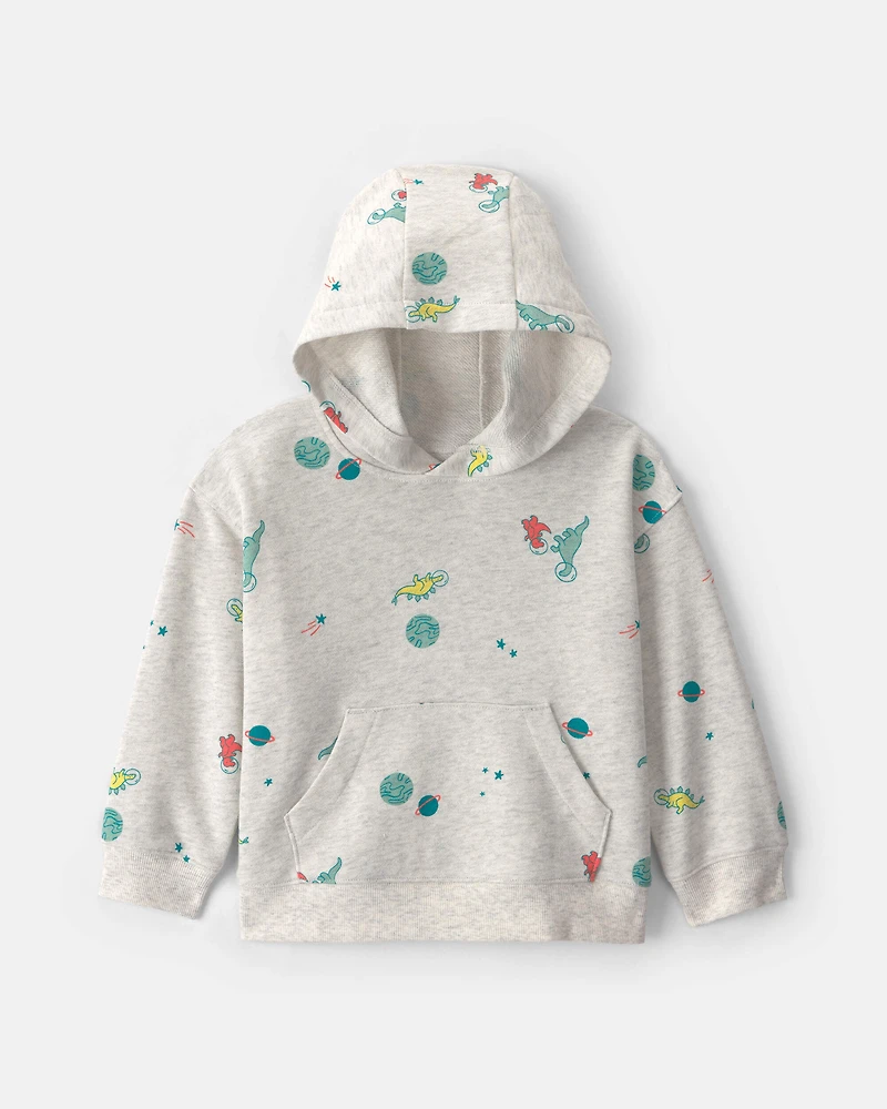 Toddler Boy Space Dino French Terry Hoodie - Grey