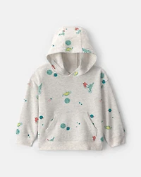 Toddler Boy Space Dino French Terry Hoodie - Grey