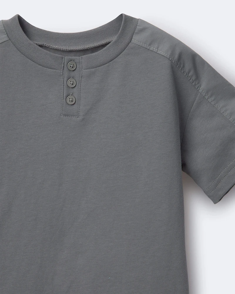 Toddler Boy Henley Tee - Dark Grey