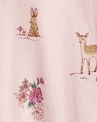 Baby Girl Deer & Floral Print PurelySoft Sleep & Play Pajamas - Pink