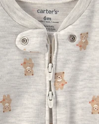 Baby Teddy Bear Cotton 2-Way Zip Sleep & Play Pajamas - Grey