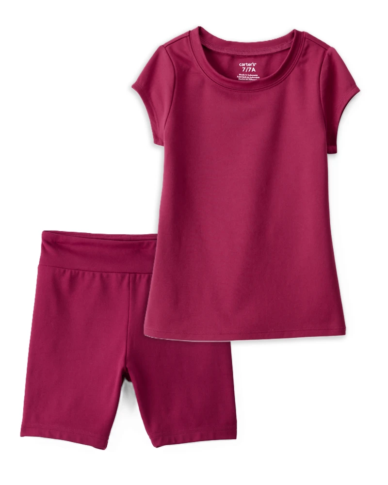 Girls 2-Piece Fashion Top & Bike Shorts Set - Burgundy