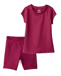 Girls 2-Piece Fashion Top & Bike Shorts Set - Burgundy