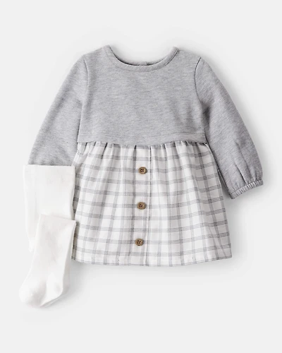 Baby Girl DayDream Fleece Plaid Dress - Grey/White
