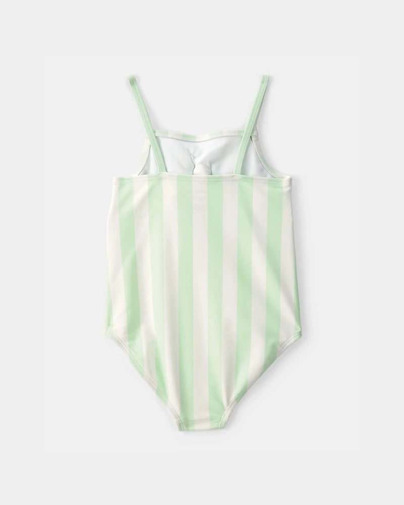 Toddler Girl 1-Piece Striped Swimsuit - Green/Ivory